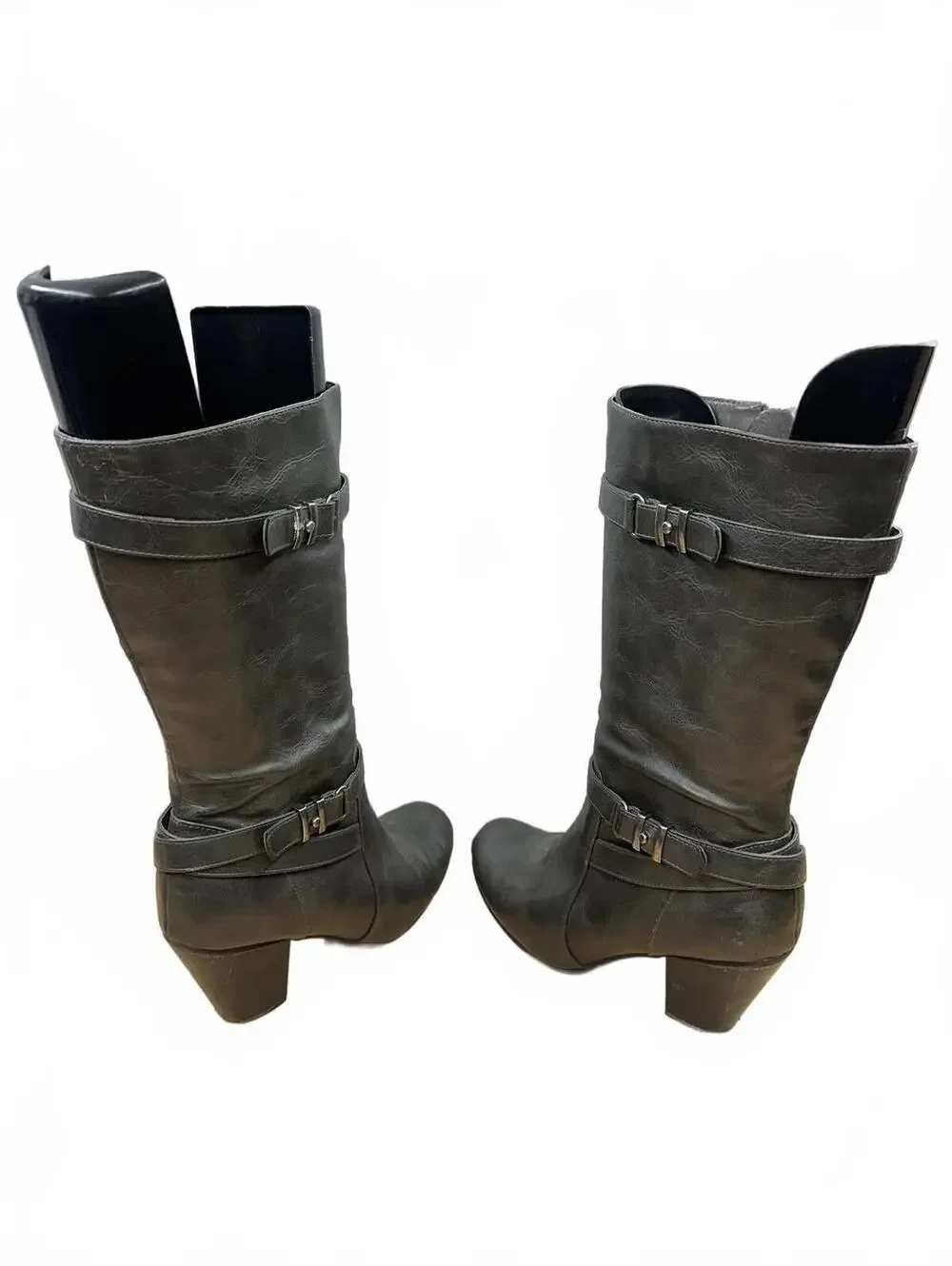 Relativity Black/Dark Grey Mid Calf Buckle Strap Boots